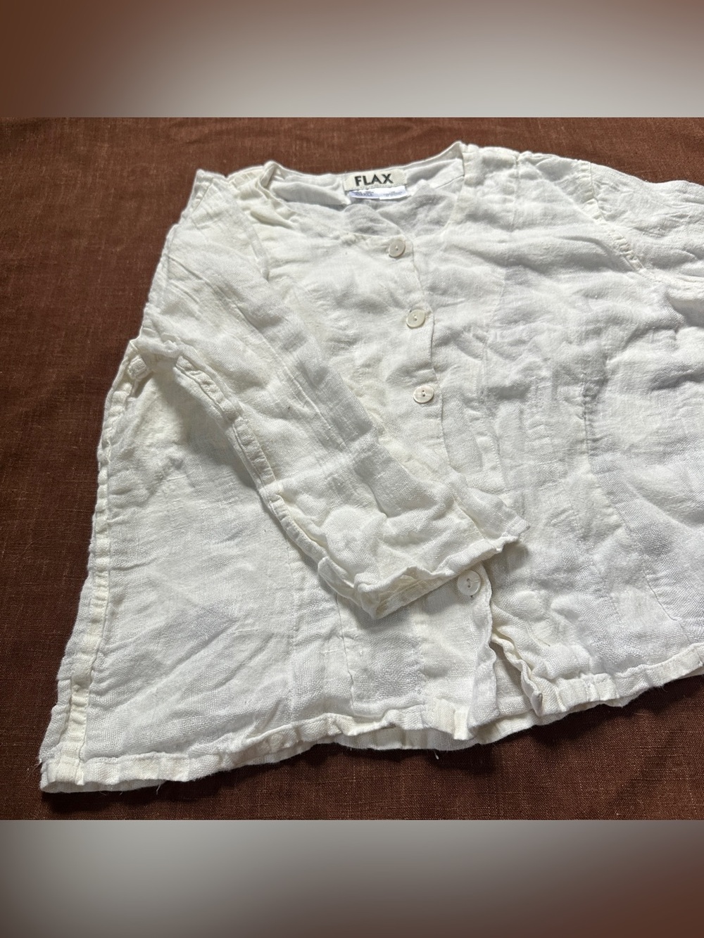 FLAX Cream Button-Front Linen Top - Picture 5 of 7